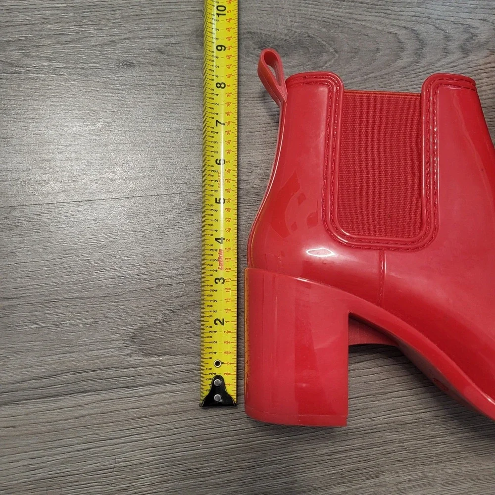 Jeffrey Campbell Red Jelly Rain Boots Square Toe Block Heel Women's Size 9‎